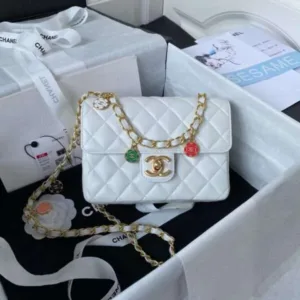 Chanel Chain Charm Smooth Leather White Bag 20cm