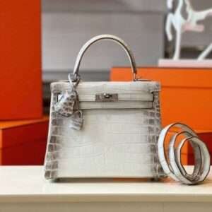 Hermes Kelly Himalaya Albino Crocodile Leather Super Fake Handbags 25cm