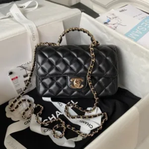 Chanel Black Demi Lock Gold Wrinkled Skin 20cm