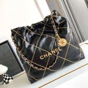 Chanel 22 Shipping Smooth Leather Black Gold Lock 35cm