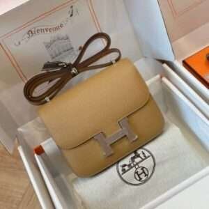 Hermes Constance Bag Epsom Fake Handbags Brown With Silver 19cm