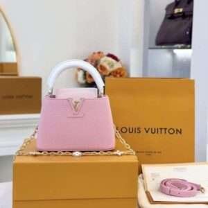 Louis Vuitton LV Capucines Women's Handbag Pink Cowhide Like Auth 21cm