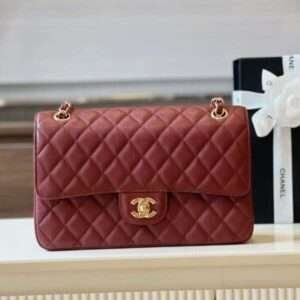 Chanel Classic Lizard Skin Red With Lock Gold 25cm
