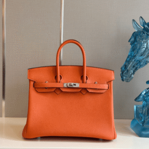 Hermes Birkin PHW Da Togo With Lock Silver Fake Handbags Orange 25cm
