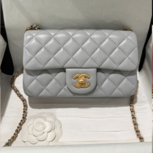 Chanel Classic Flap Leather Grey Handbags 20cm