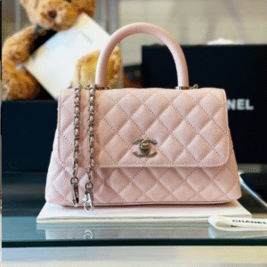 Chanel Coco Leather Pink With Silver Lock 23cm