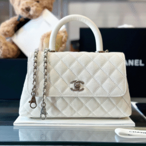 Chanel Coco Leather White With Silver Lock Bag