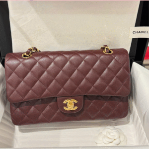 Chanel Classic Plum Red With Lock Gold 25cm
