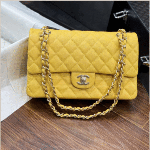 Chanel Classic Sheepskin Yellow Handbags 23cm