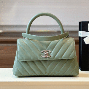 Chanel Coco V-shaped Pattern Handbag Green With Silver Lock 25cm