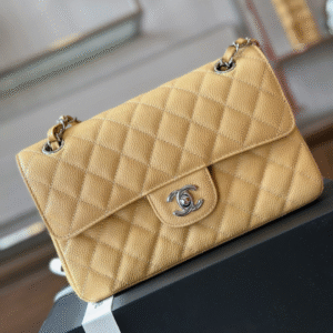 Chanel Classic Handbags Beige Leather With Lizard Skin 23cm