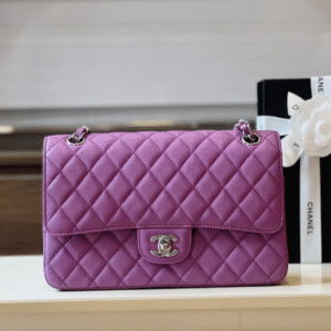Chanel Classic Handbag Purple Lock Silver 25cm