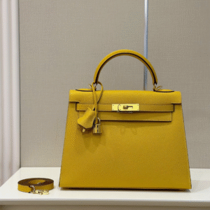 Hermes Kelly Replica 1:1 Lock Gold Woman’s Yellow Handbags 28cm