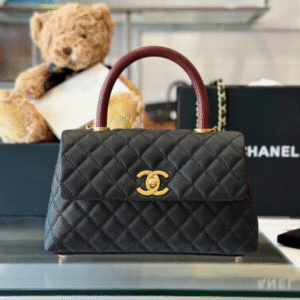 Chanel Coco Lock Gold Lizard Skin Black 24cm