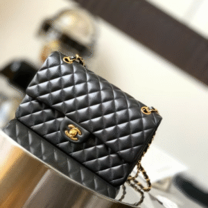 Chanel Charm Black Lock Gold Sheepskin Leather 25x16x7cm